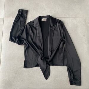 Elegant Black Satin blouse with tie
